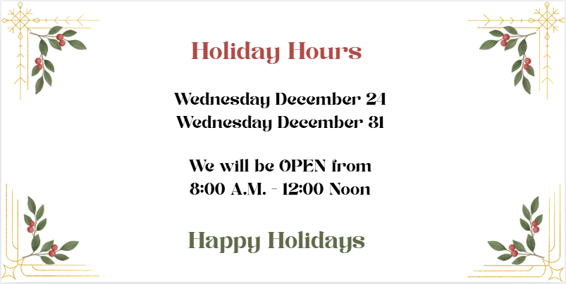Holiday Hours 
